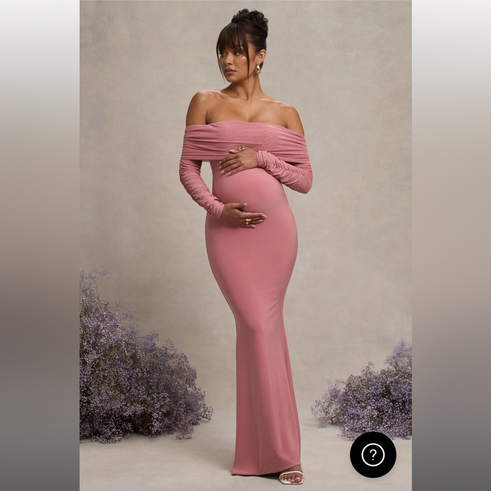 PRETTY PERFECT
BLUSH PINK MATERNITY RUCHED MESH BARDOT MAXI DRESS